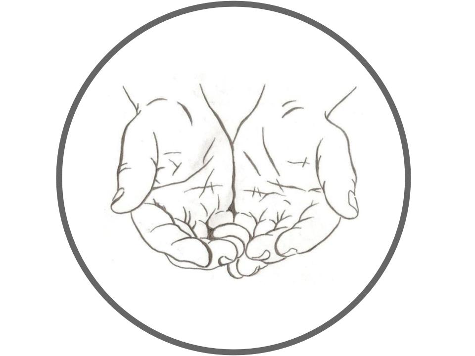 A drawing of two hands loosely cupped together open. The drawing is in a circle.