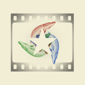 An illustration of a film cell with three fish and a star in the center