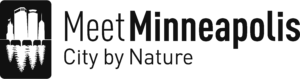 a black and white logo for Meet Minneapolis