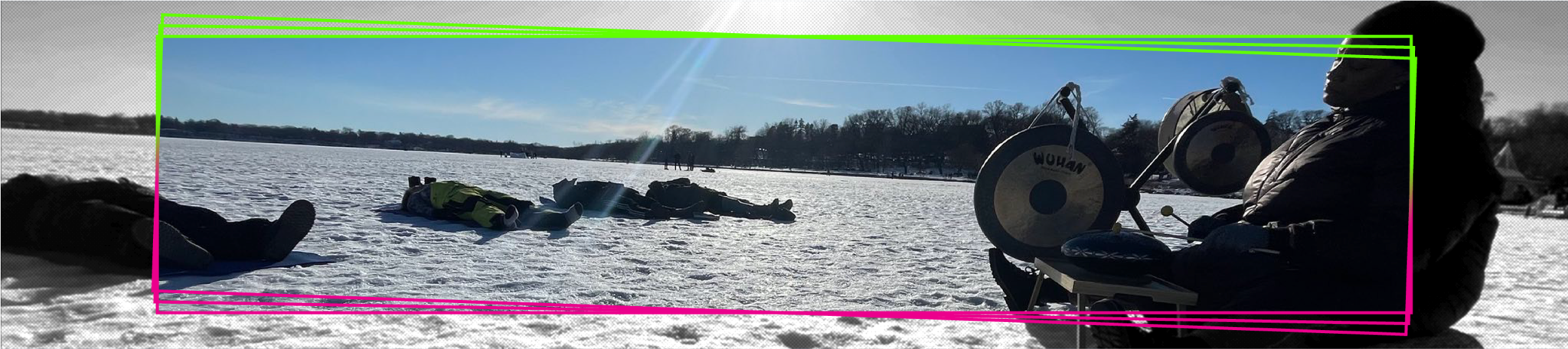 attendees laying in savasana pose while doing frozen yoga.