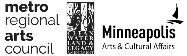logos for metro reginoal arts council, the land and legacy amendment, and the city of minneapolis artis and cultural affairs