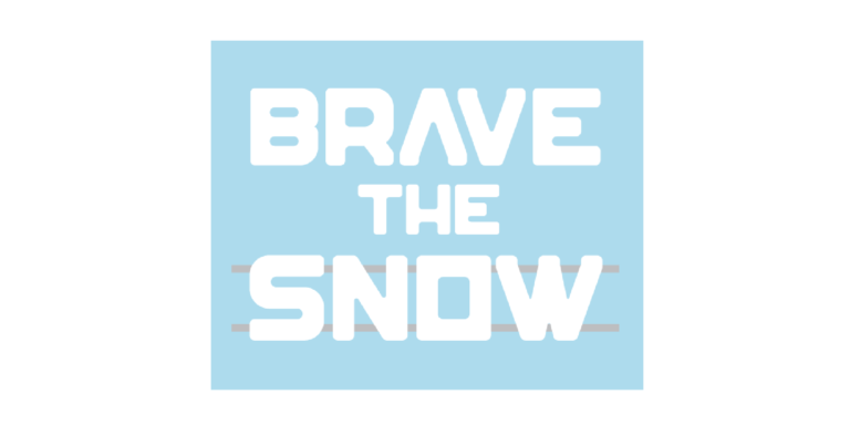 a pale blue and white logo for Brave the Snow
