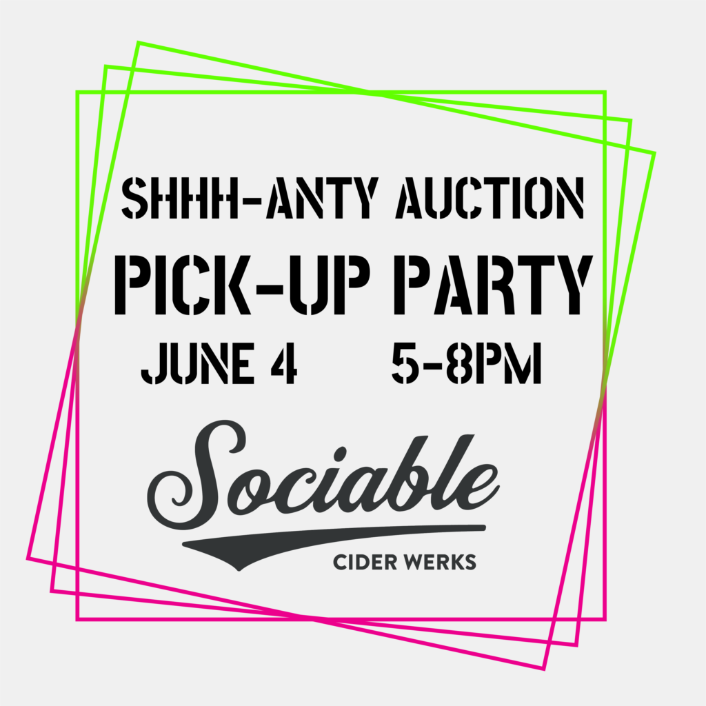 a black, white and neon graphic for a pick-up party at sociable cider werks