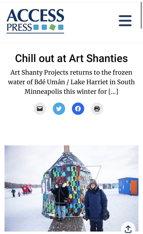 a screenshot of an article about Art Shanty Projects from Access Press