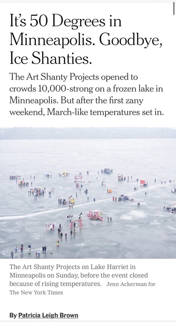 A screenshot of a New York Times article about Art Shanty Projects