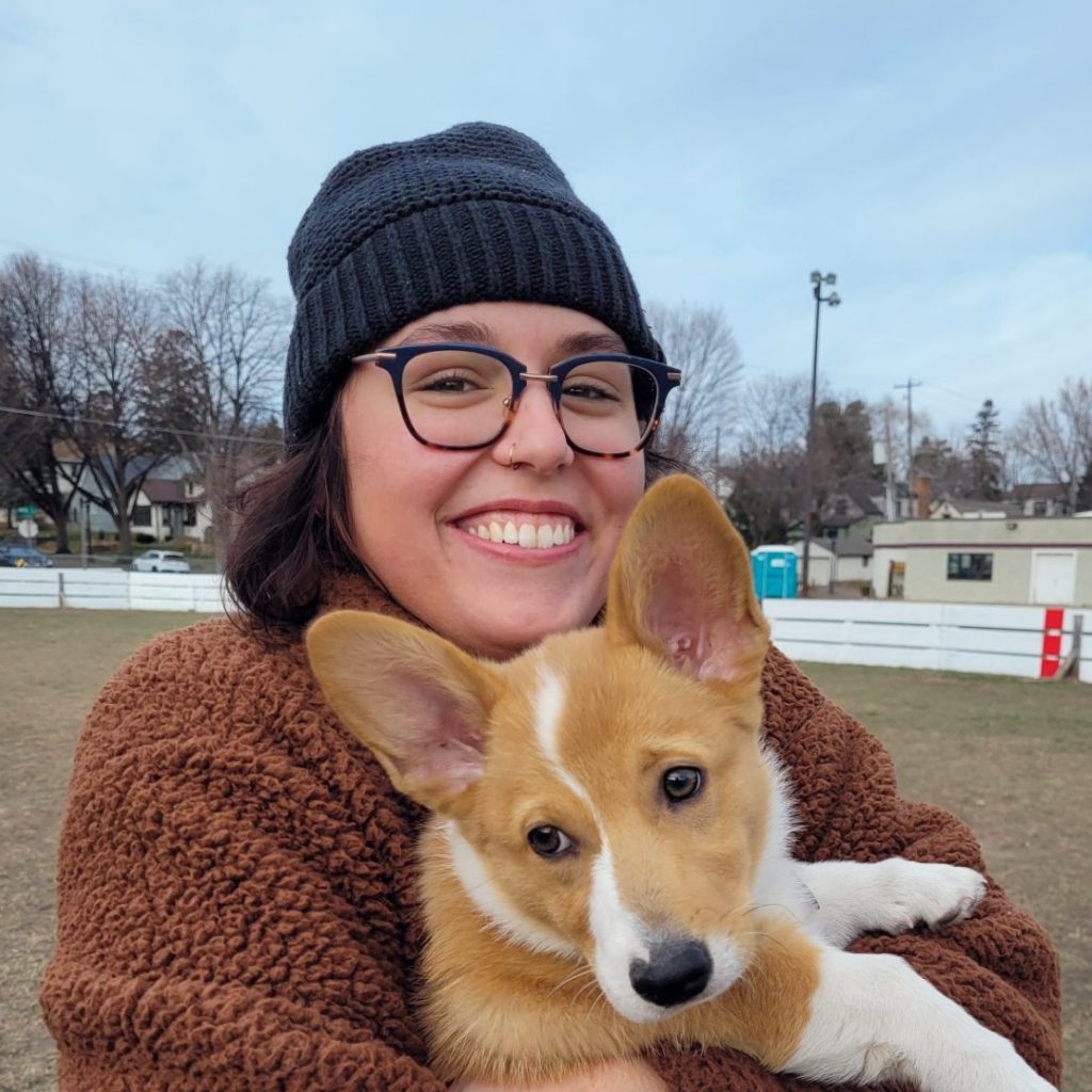 Katie Edwards and her corgi.