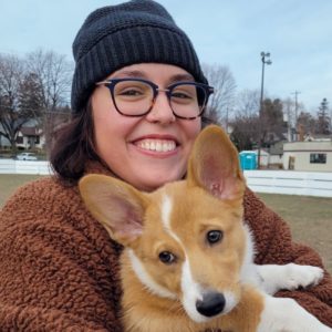 Katie Edwards and her corgi friend.