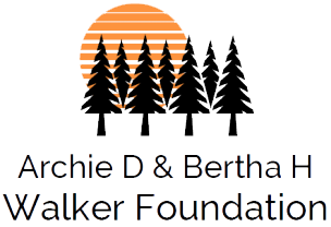 a logo for a family foundation with an image of pine trees against a sunset