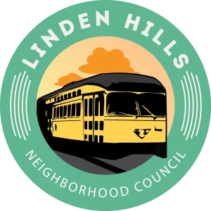 a logo for Linden Hills Neighborhood Council featuring a trolley