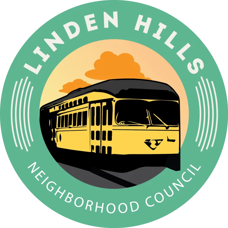 a logo for Linden Hills Neighborhood Council featuring a trolley
