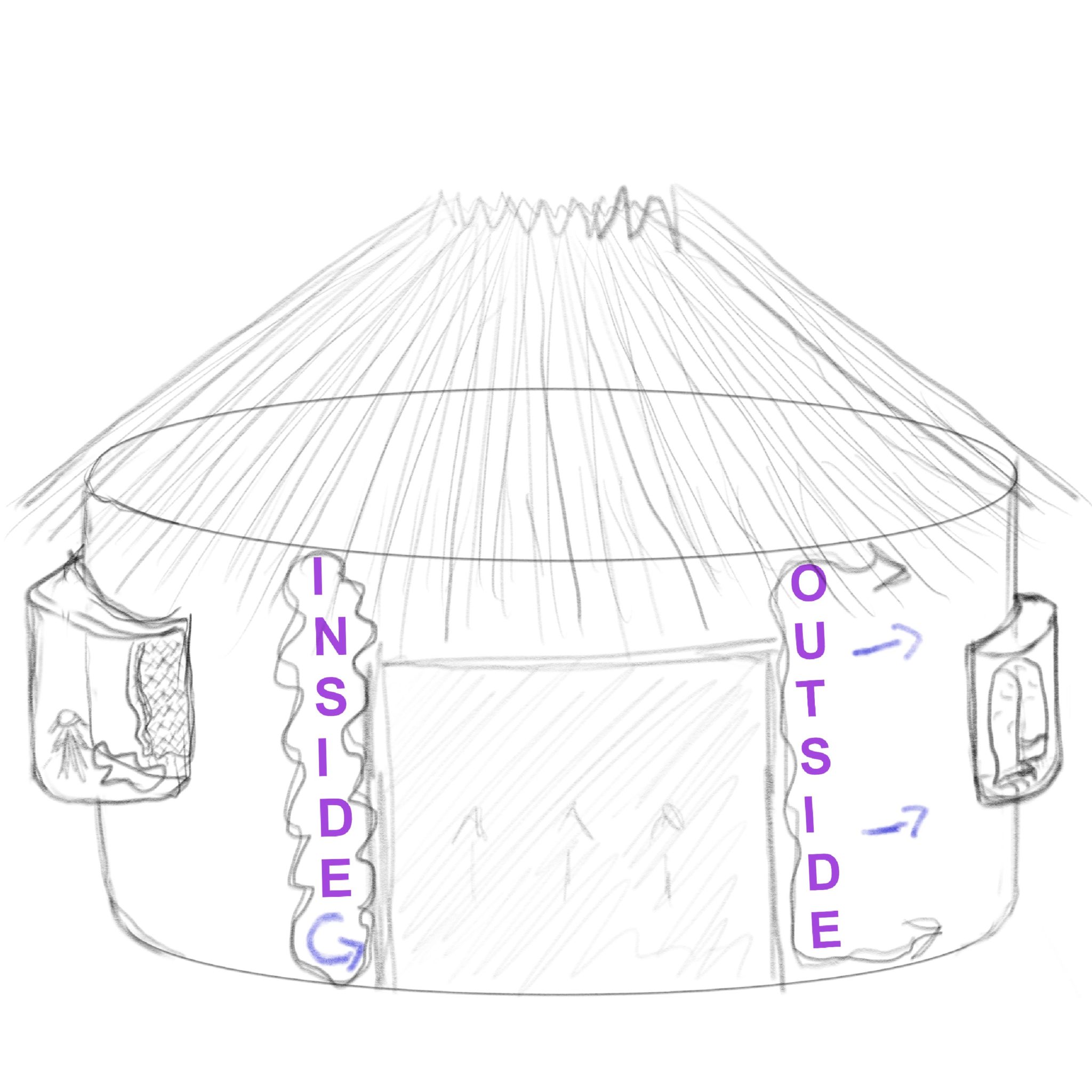 a drawing of a yurt-shaped shanty