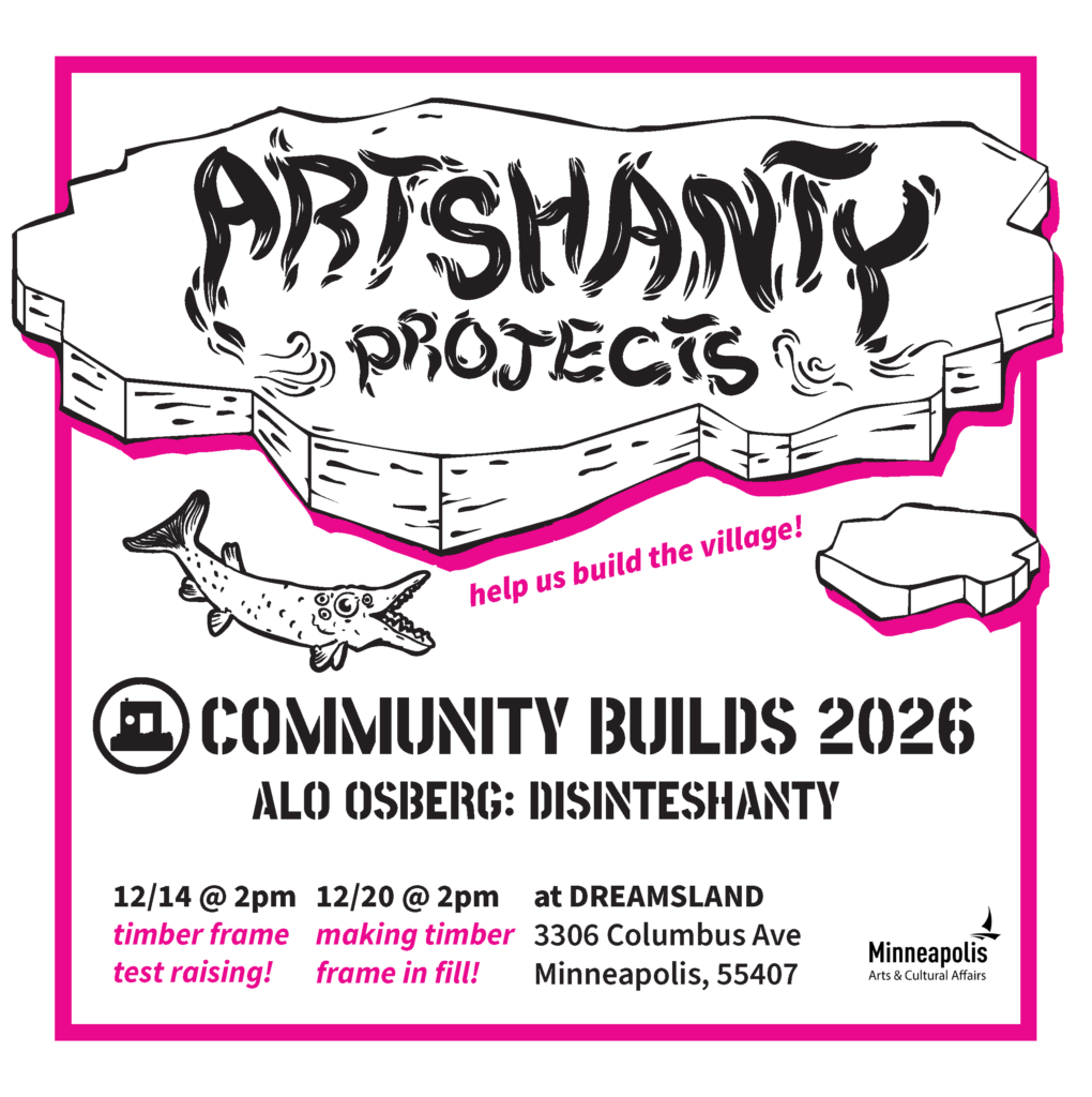 a magenta, black and white flyer advertising a community build opportunity