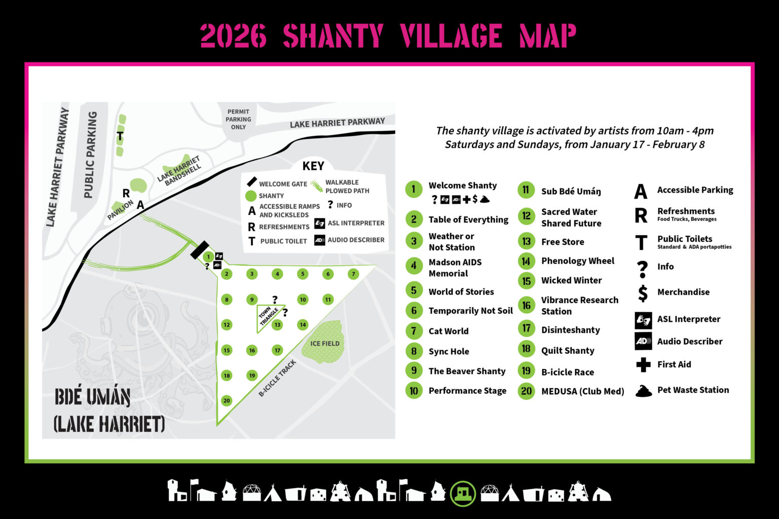 a map of the 2026 beaker shaped shanty village