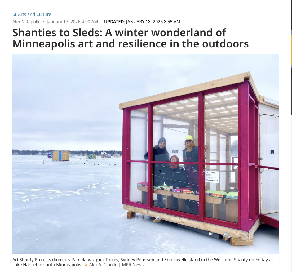 a screen grab of an article on MPR about Art Shanties