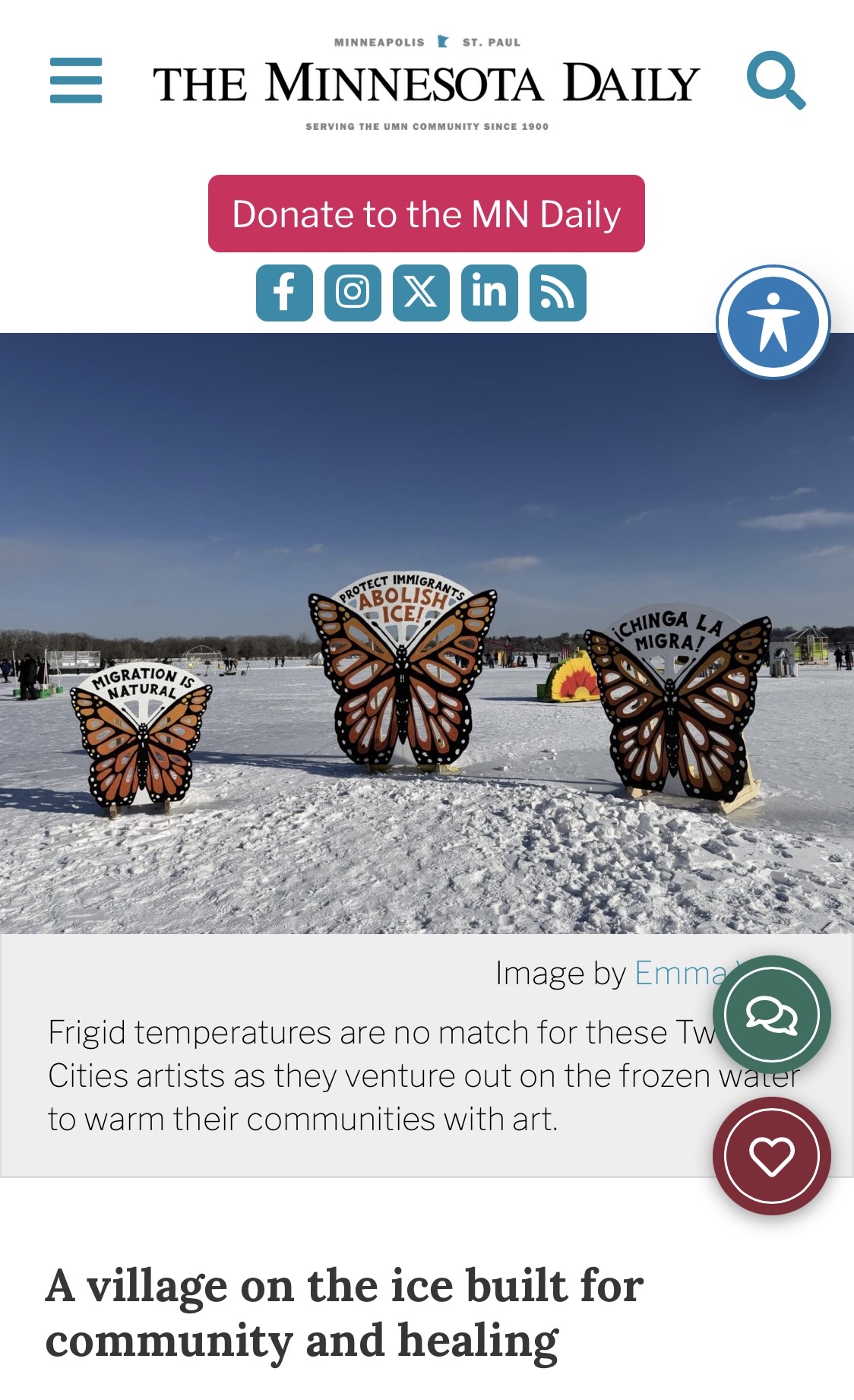 a screen grab from the Minnesota Daily newspaper