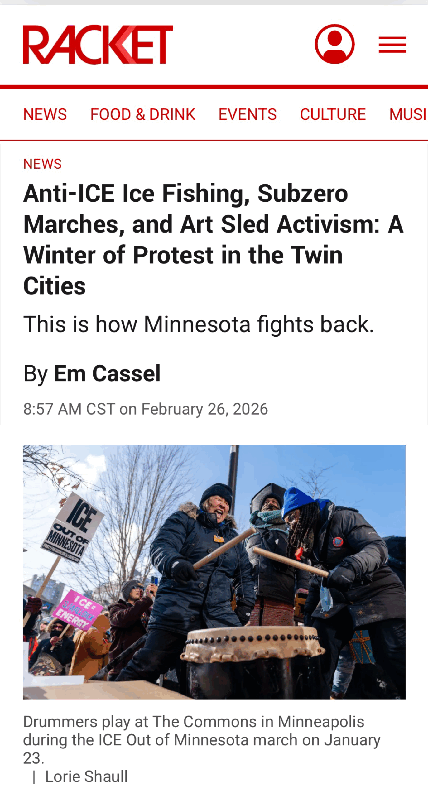 A screen grab from Racket MN on February 26, 2026 by Em Cassel