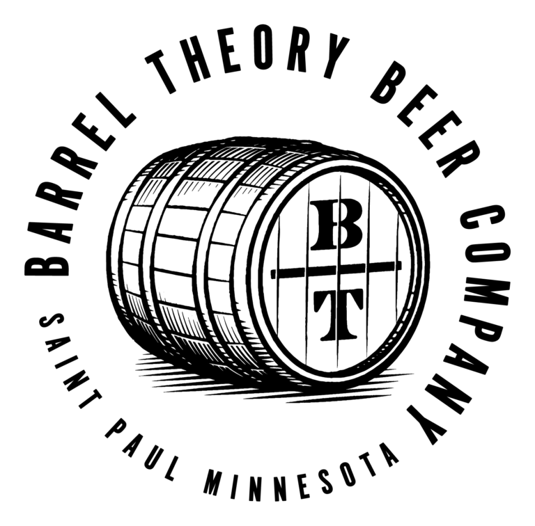 An illustrated black logo of a barrel for Barrel Theory Beer Company
