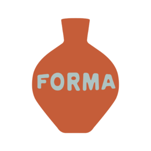 a logo for forma clay in the shape of an orange thrown pot