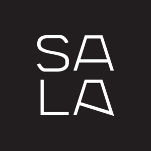 A logo for SALA architects. It's a black square with the letters S A L A forming a square inside